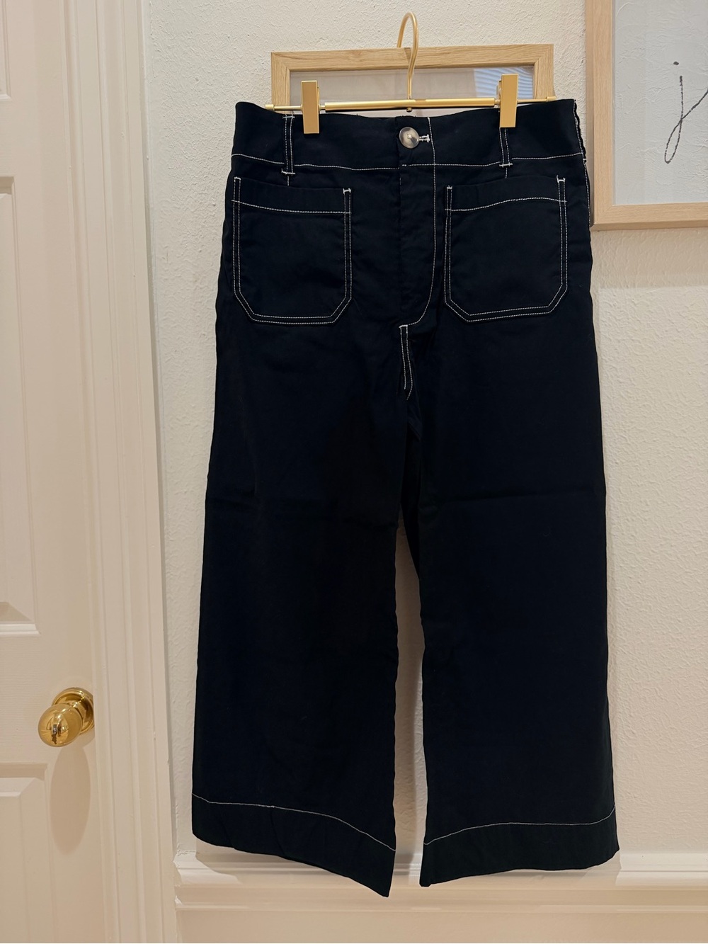 MAEVE The COLLETTE Black,Wide-Leg pant with White Contrast Stitching from ANTHRO
